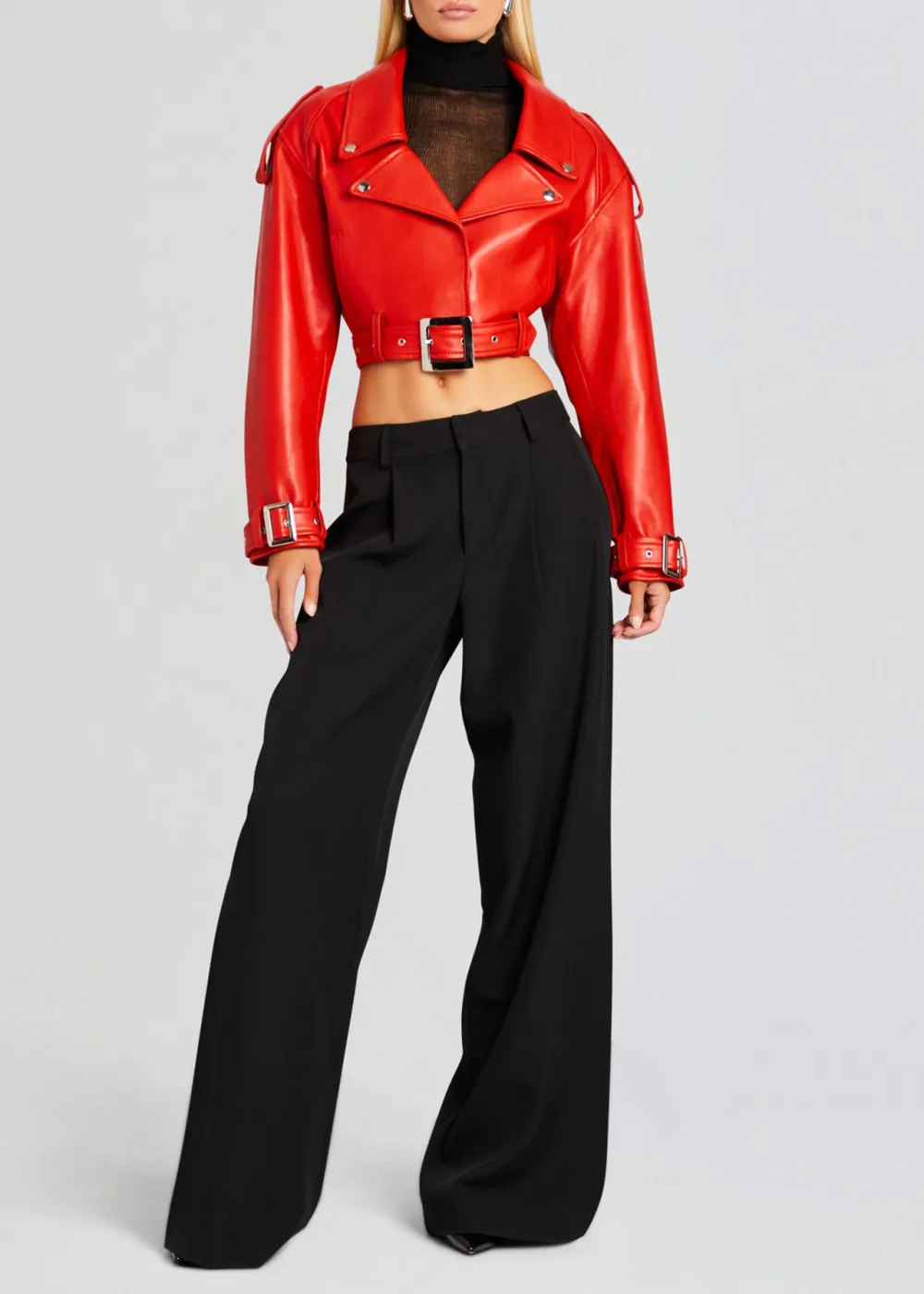 Lapel Buckle Leather Jacket