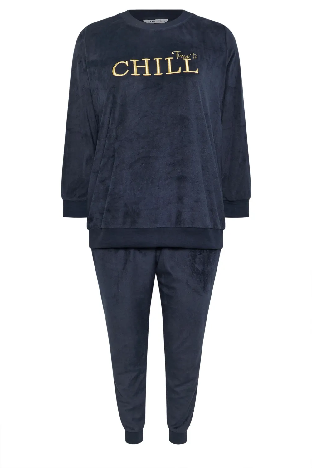 YOURS Curve Navy Blue 'Time To Chill' Soft Fleece Loungewear Set