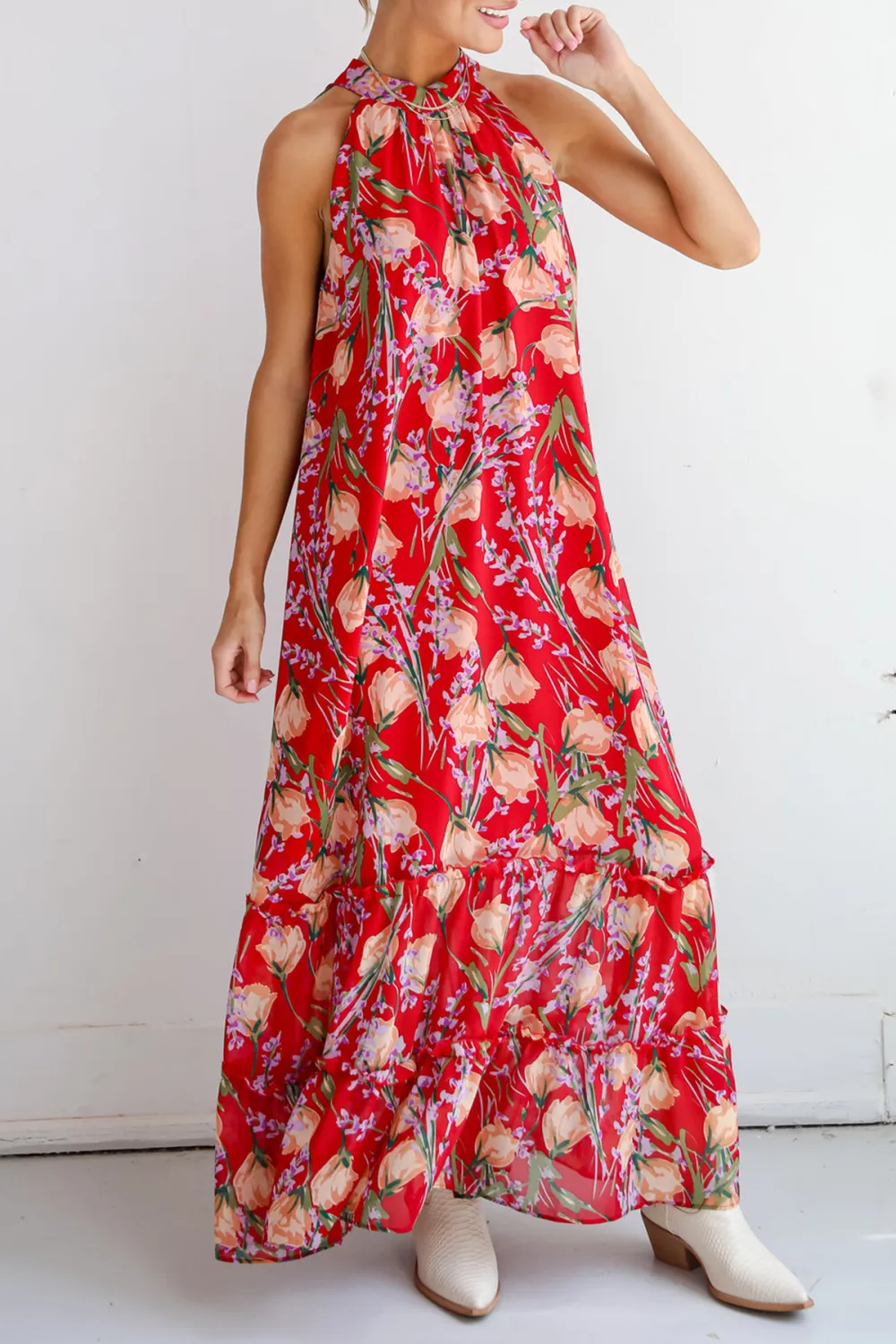 Happily Yours Red Floral Maxi Dress