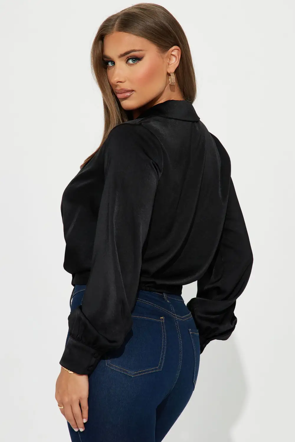 Marisa Satin Blouse Top - Black
