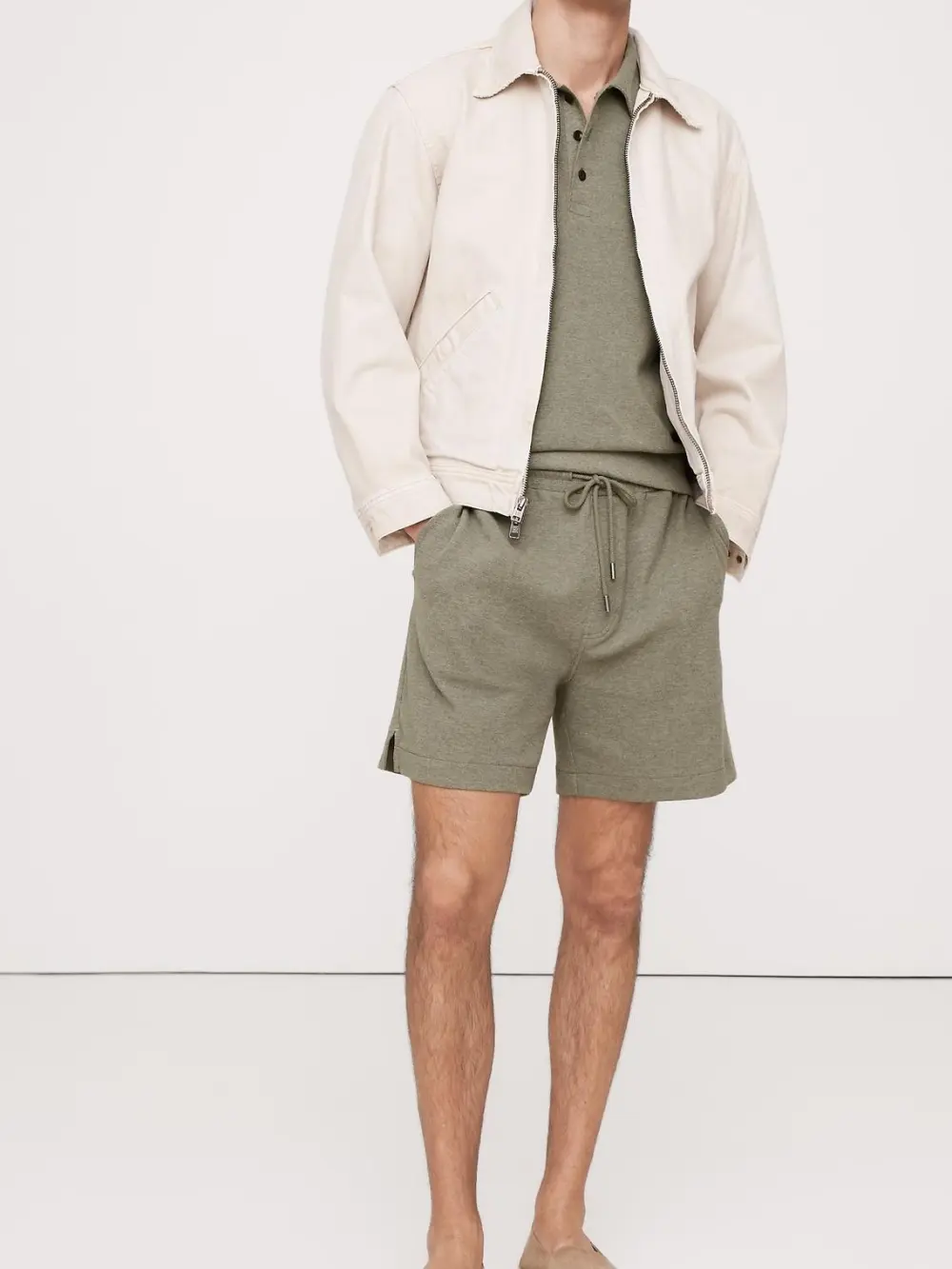 Men's Dark Cypress Green Cotton Knitted Elastic Shorts