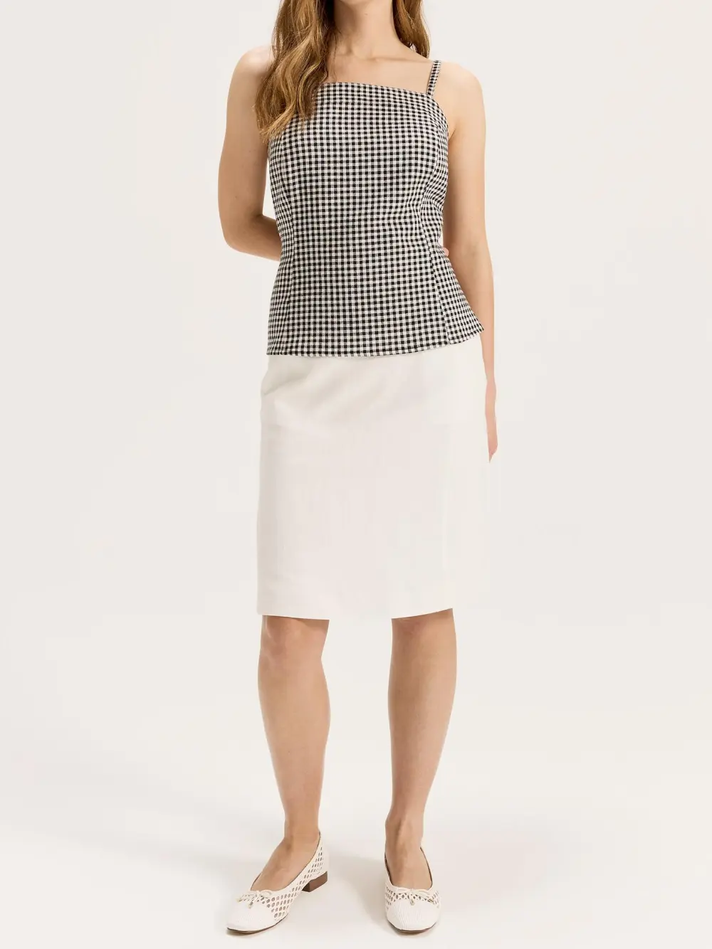 Paneled Small Check Stretch Top