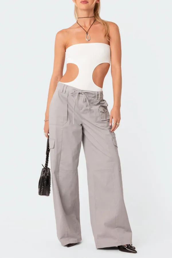 Ribbed Cut Out Bodysuit White