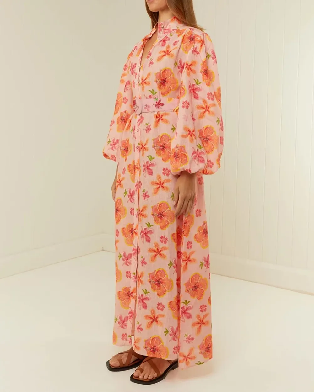 Linen Stand-Up Collar Dress