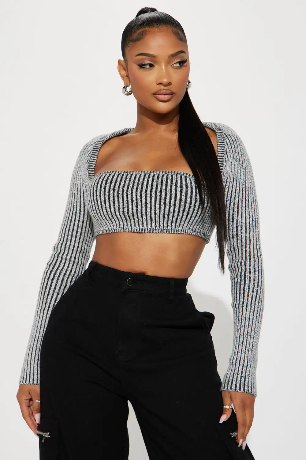 Marion Marled Sweater Shrug Set - Black Wash