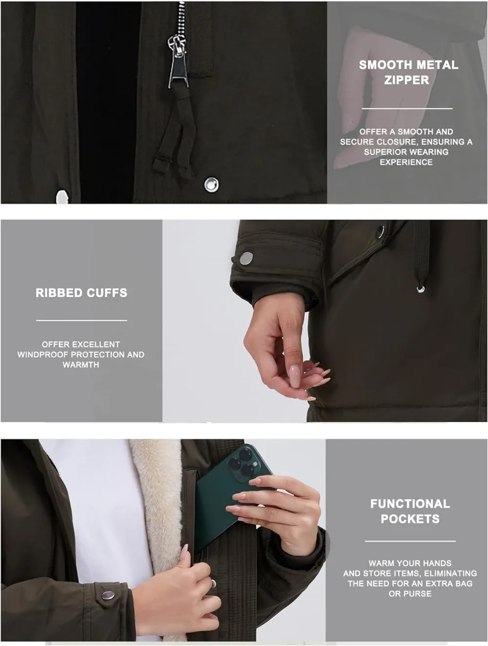 Women's Winter Coats Fleece Lined Parka Jacket Hooded Long Winter Warm Parka Coat with Pockets