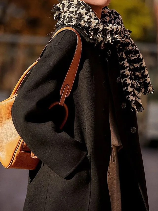 Women's Wool Blend Coat Winter Coat Long Pea Coat Fall Single Breasted Overcoat with Pockets Windproof Warm Trench Coat Casual Jacket Long Sleeve Black Camel Gray