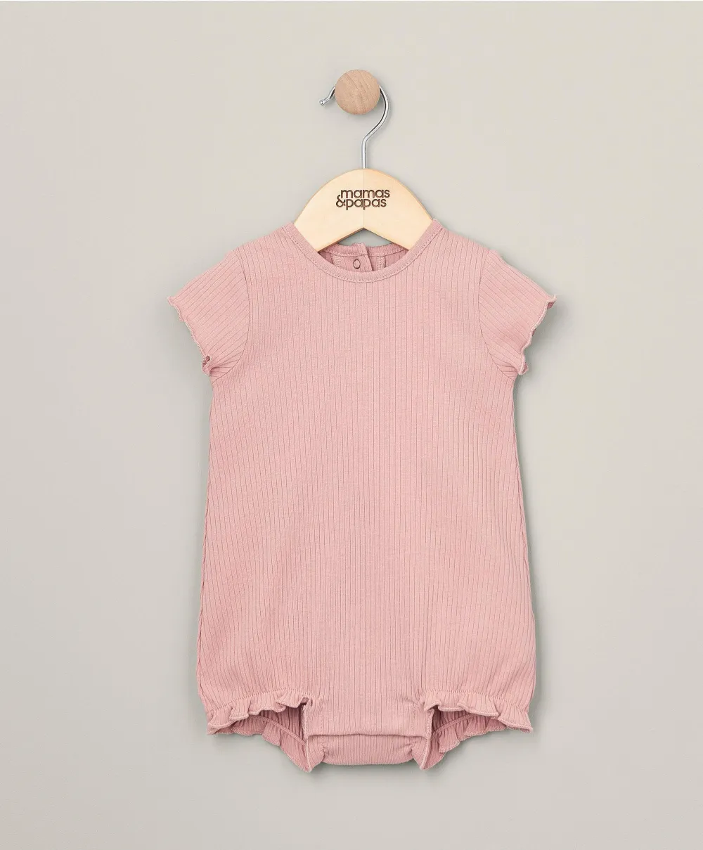 Organic Ribbed Romper - Dusky Pink