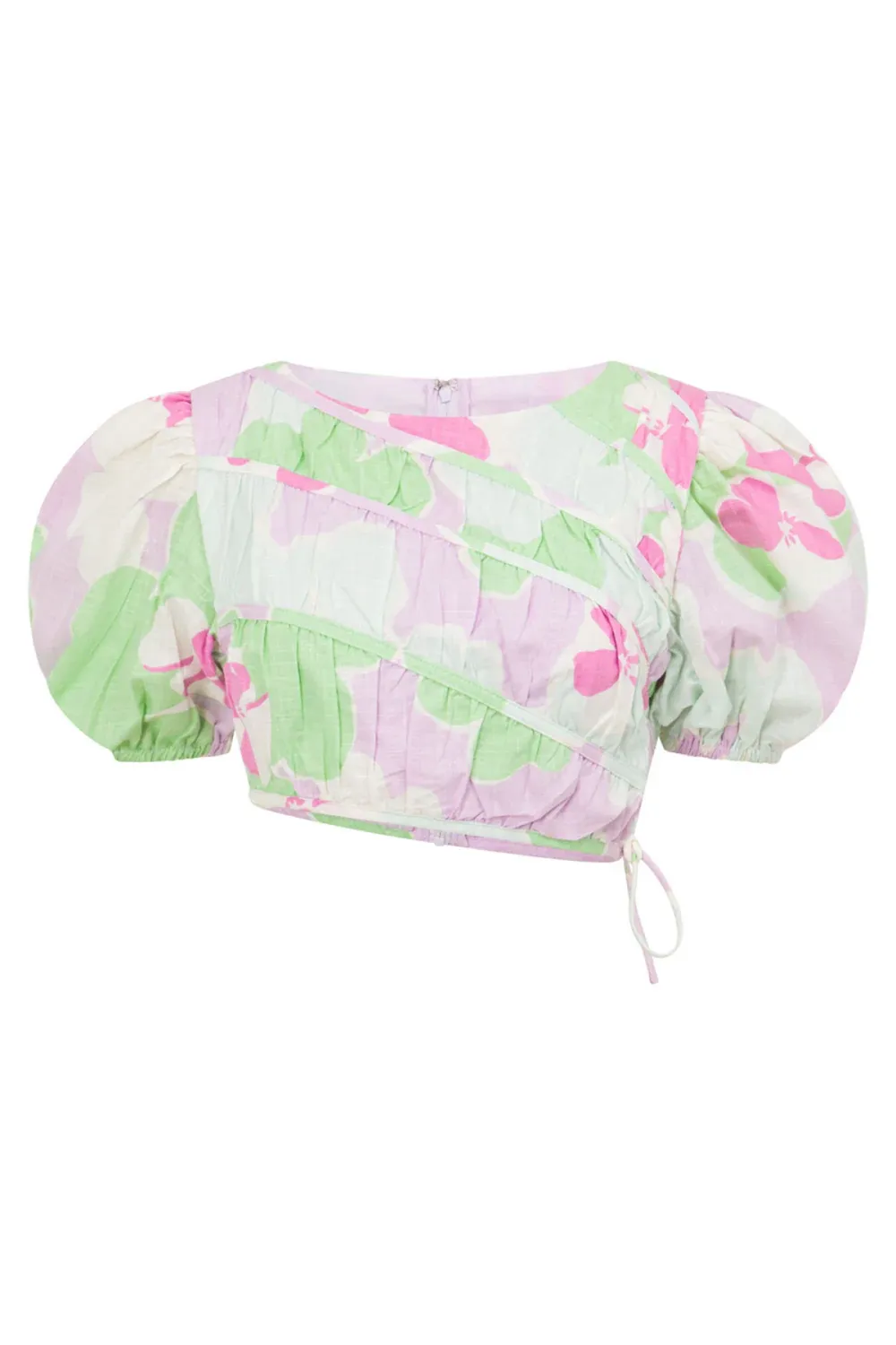 Puff Sleeve Floral Print Crop Top