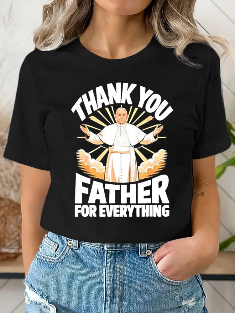 Women's Thank You Father 1936-2025 Print Short Sleeve Round Neck Cotton T-Shirt