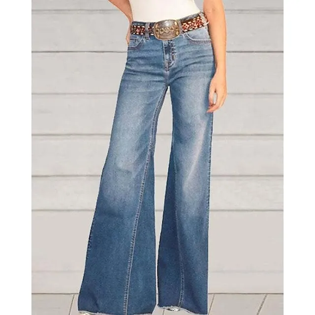 Women's Jeans Bootcut Flared Pants Full Length Denim Baggy Micro-elastic Fashion Casual Daily Weekend Blue Dark Blue S M Autumn / Fall