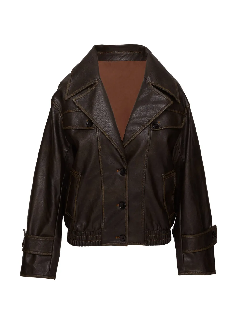 Faux Leather Jacket Vintage Washed Brown