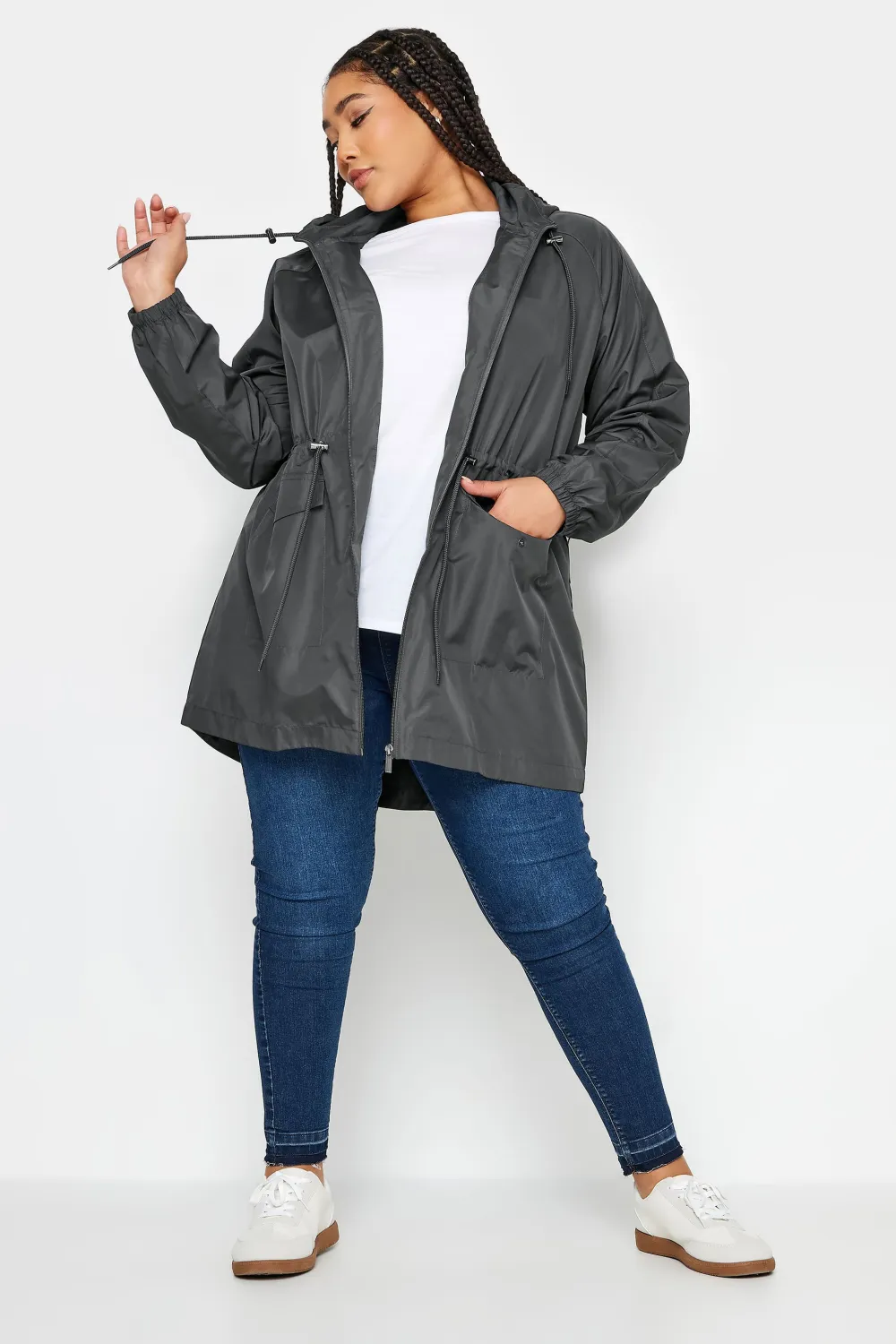 YOURS Curve Black Drawstring Lightweight Parka Jacket