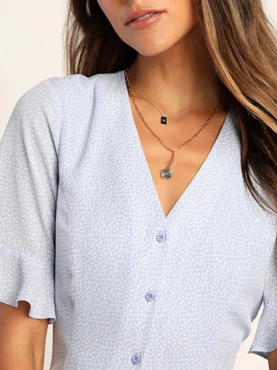 Print V-Neck Short Sleeve Dress