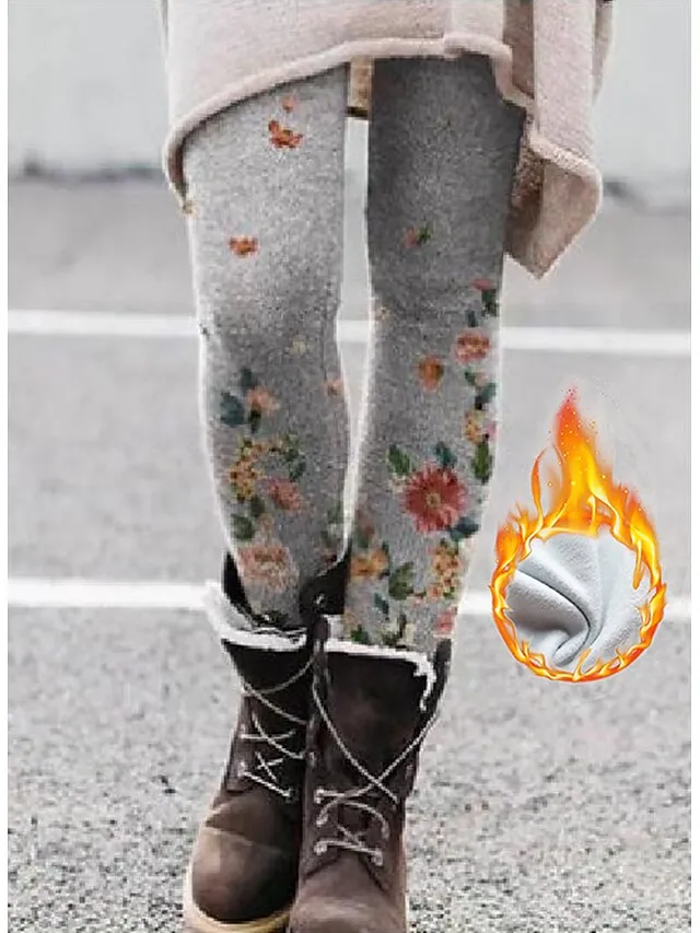 Women's Fleece Lined Leggings Warm Full Length Winter Leggings Print High Elasticity Mid Waist Fashion Designer Halloween Daily 1 2 S M Winter