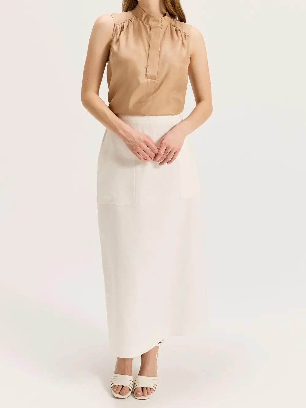 Ruffle Detail High Neck Tank Tops