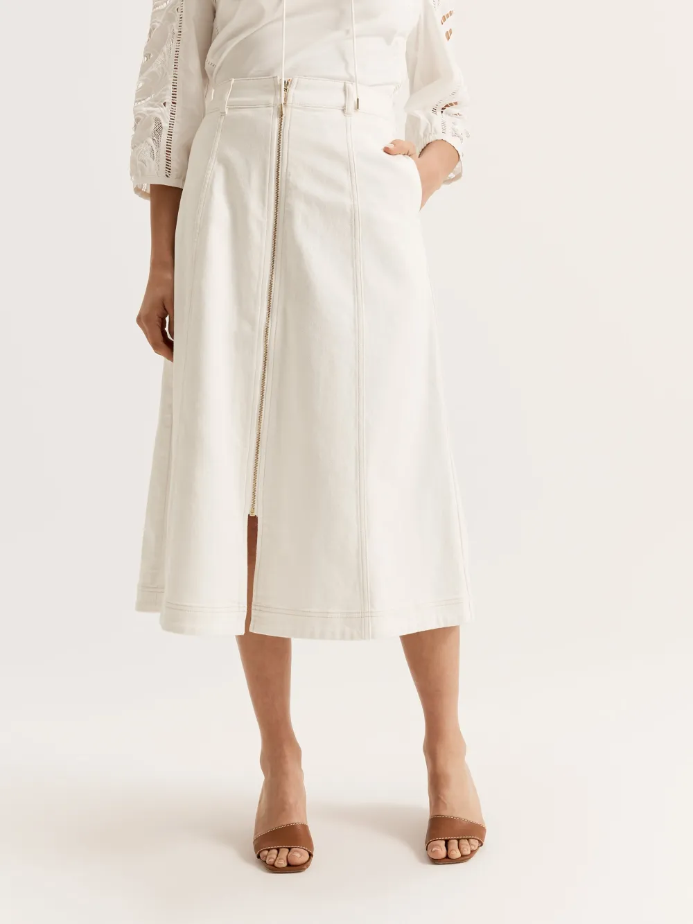 Zip Contrast Stitch Denim Skirts