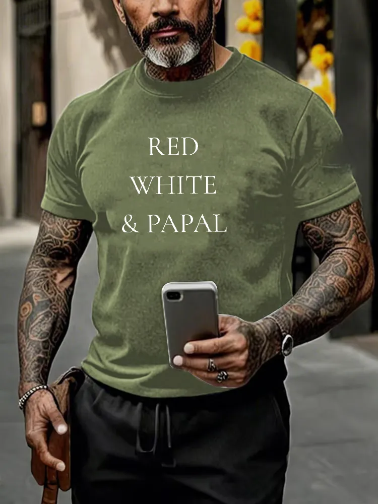 Men'S Red White And Papal Printed T-Shirt