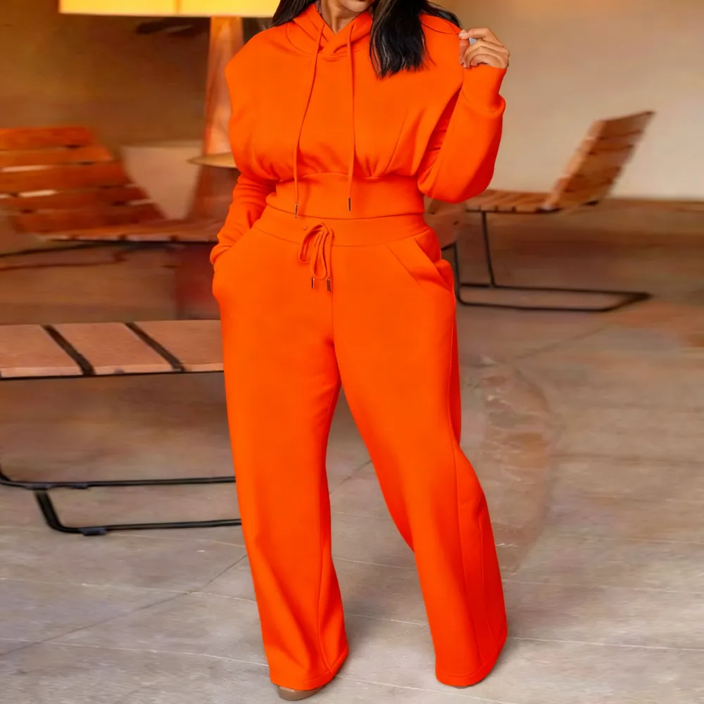 ⏰ LAST DAY PROMOTION | 16 SETS ONLY TODAY!Hooded Long Sleeve Sweatshirt and Casual Wide Leg Sweatpants Set