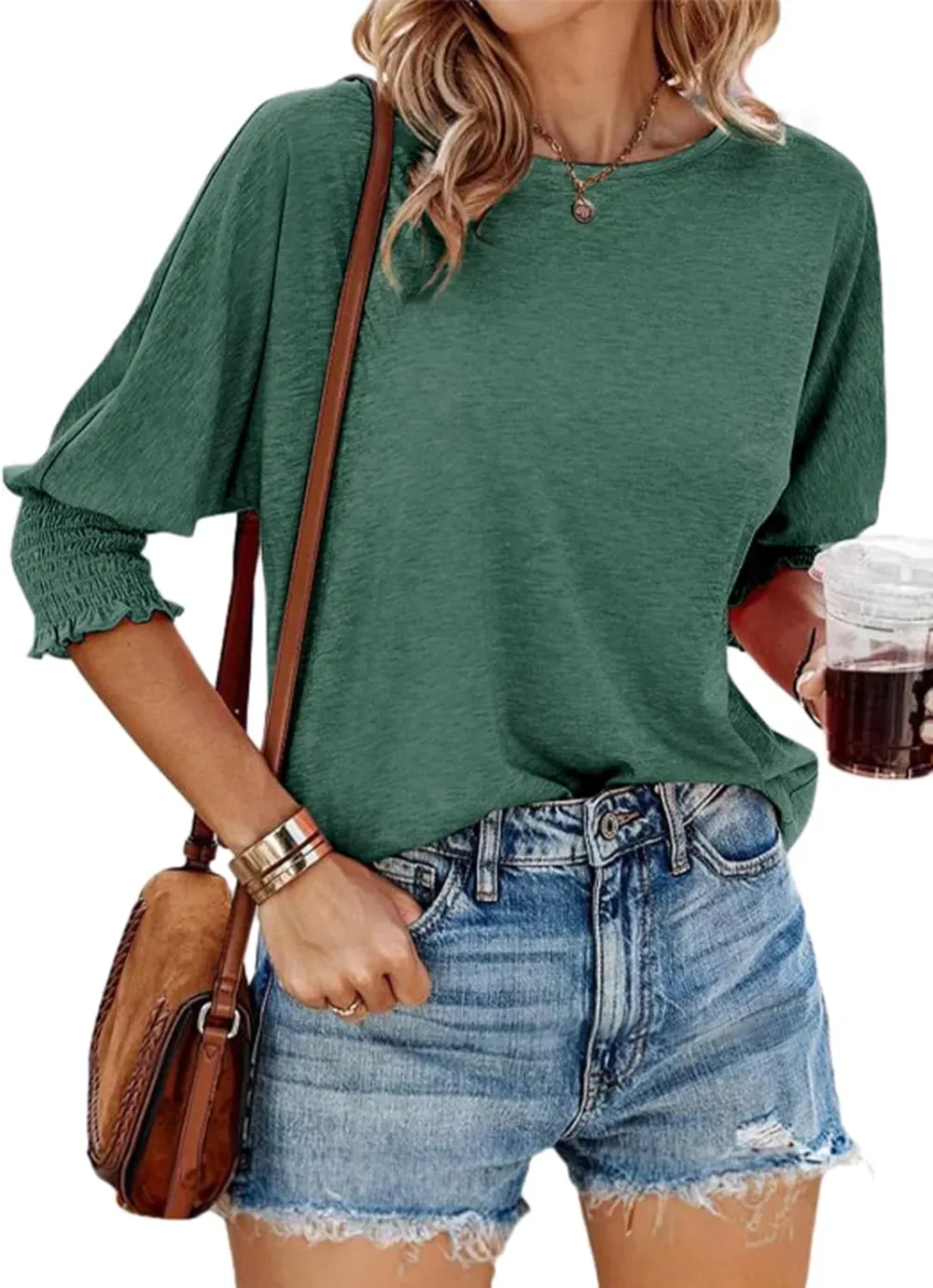 Dokotoo Women's 2024 Fashion Tops 3/4 Sleeve T-Shirts Cute Crewneck Basic Business Tees Blouses