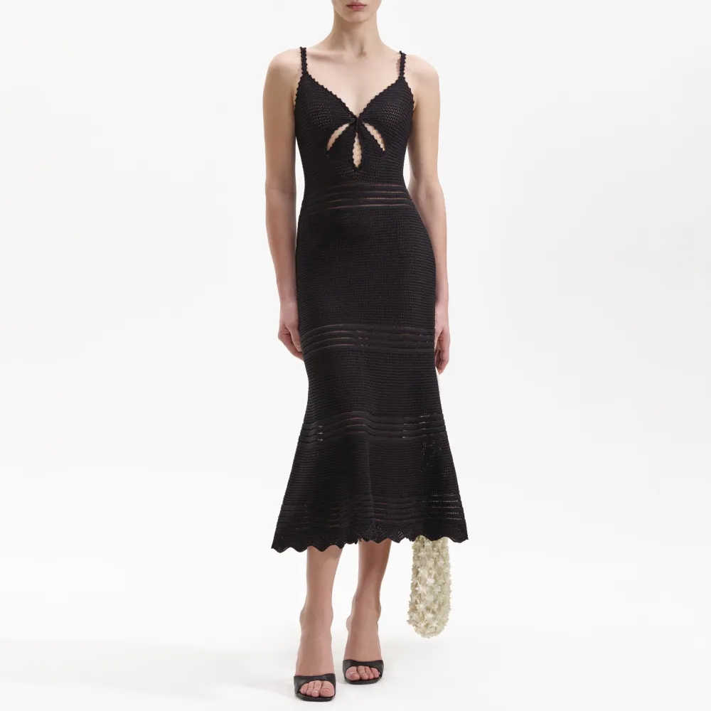 Black Crochet Midi Dress