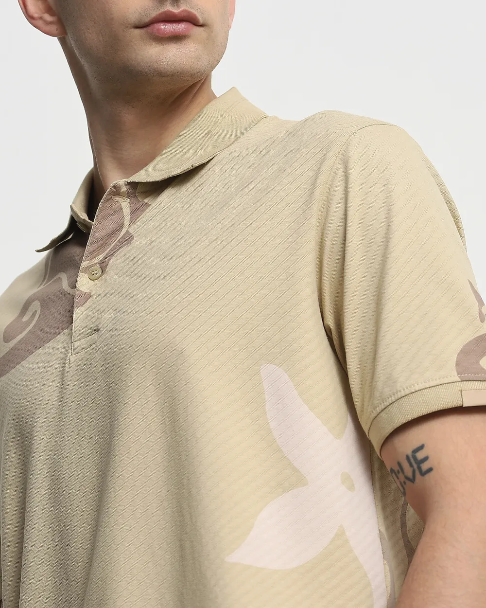 Daily Simple Soft  Beige Brocade Texture Polo Shirt