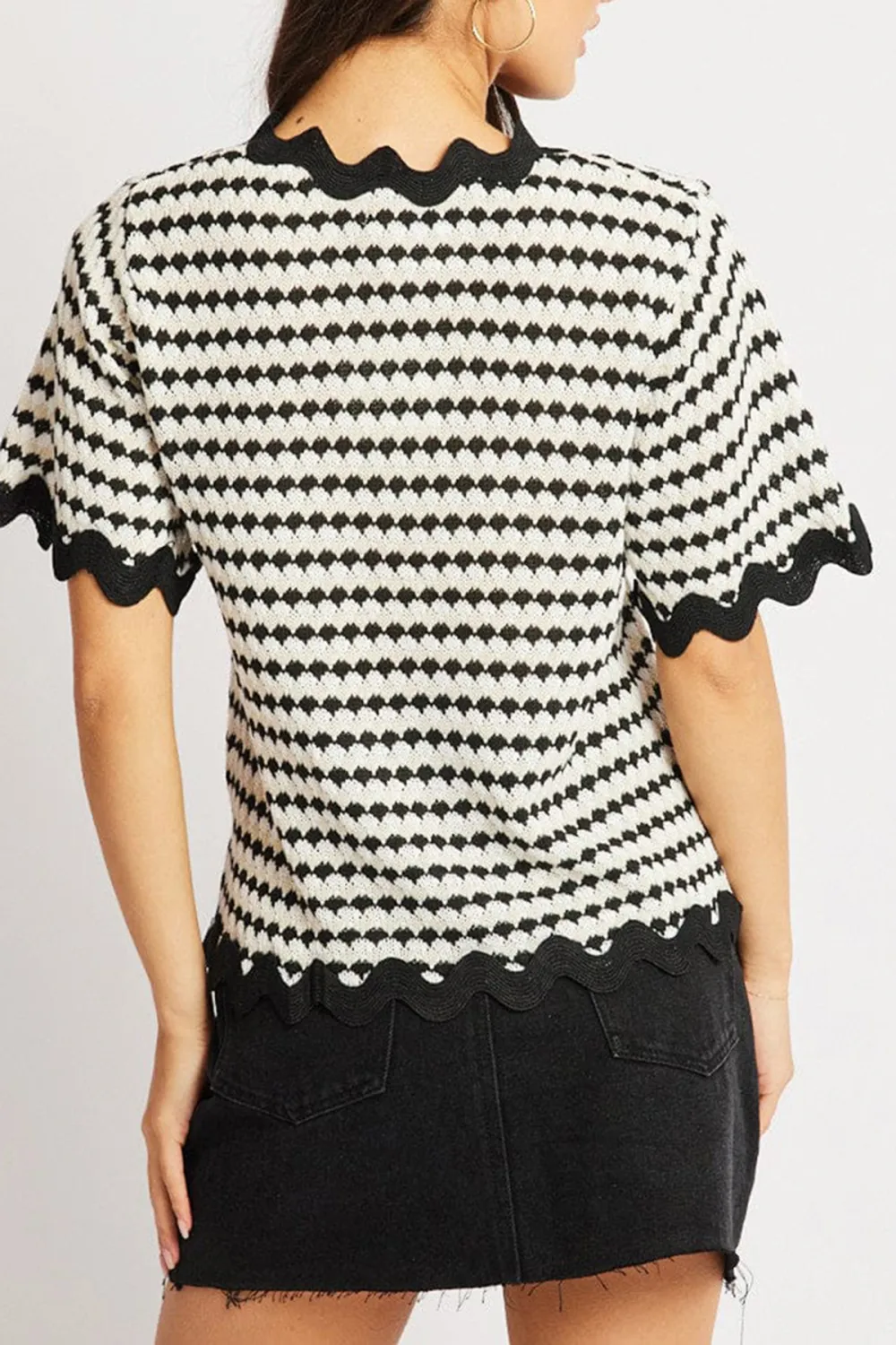 Multi Stripe Knit Cardigan Short Sleeve Tie Up