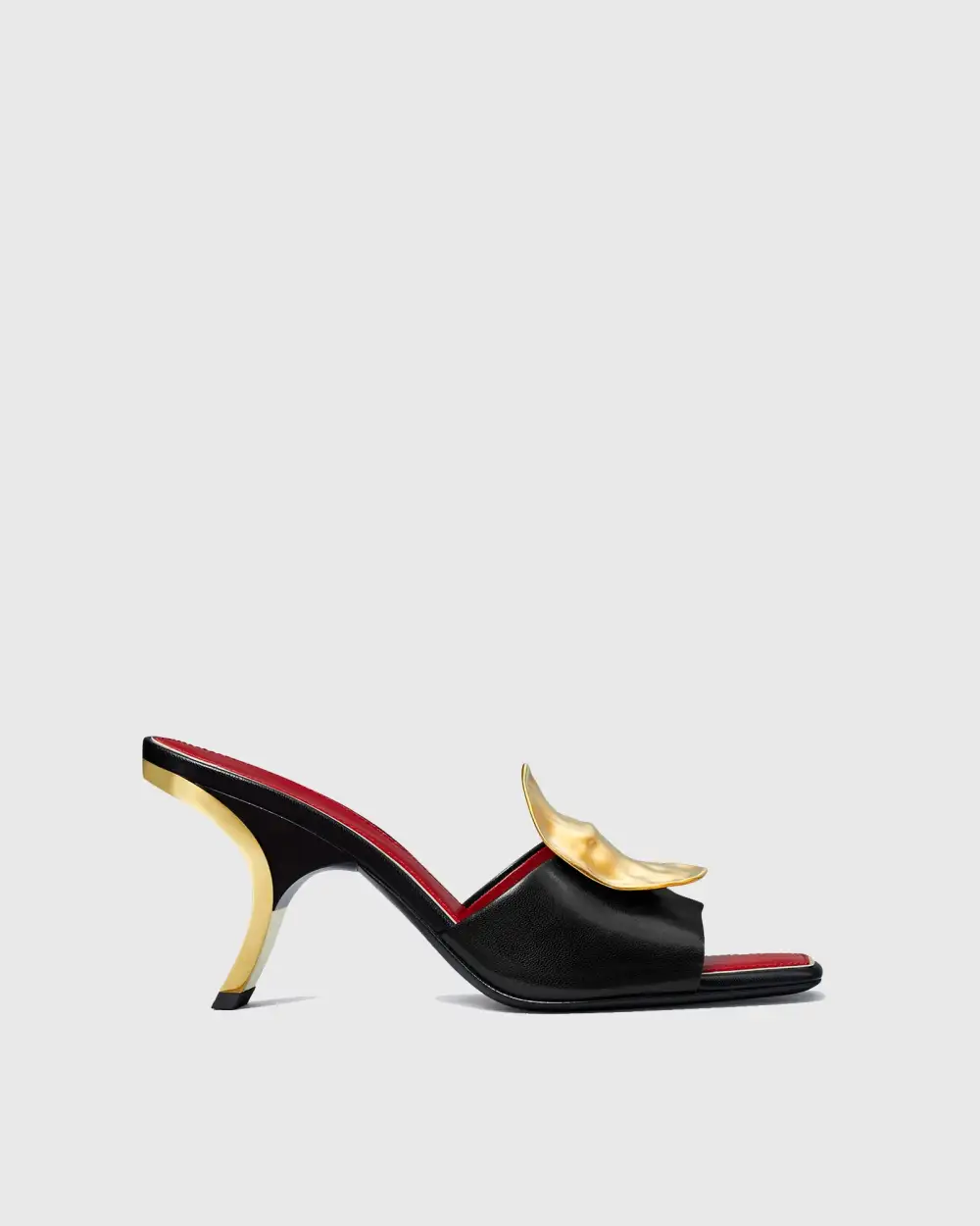 Metal Coin Asymmetrical Slippers in Black