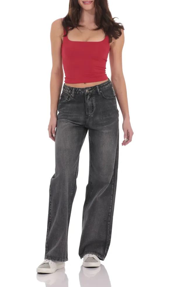 High Rise Wide Leg Jeans in Faded Black
