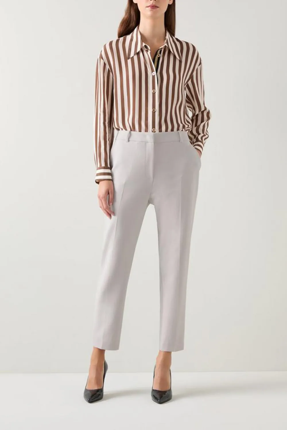 Light Grey Slim Fit Ankle Length Trousers