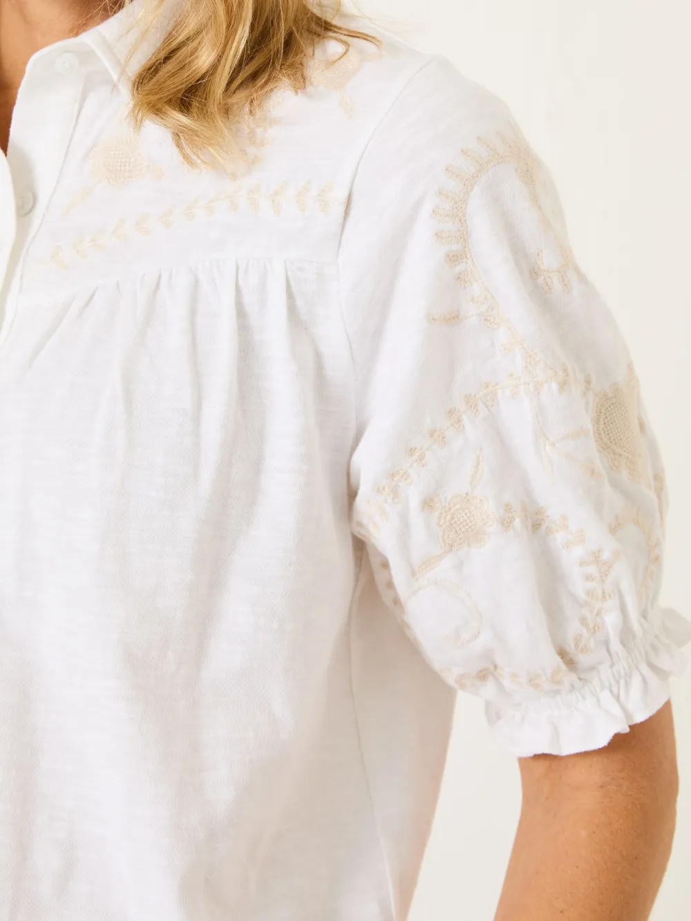 White Embroidered Short Sleeve Jersey Shirt