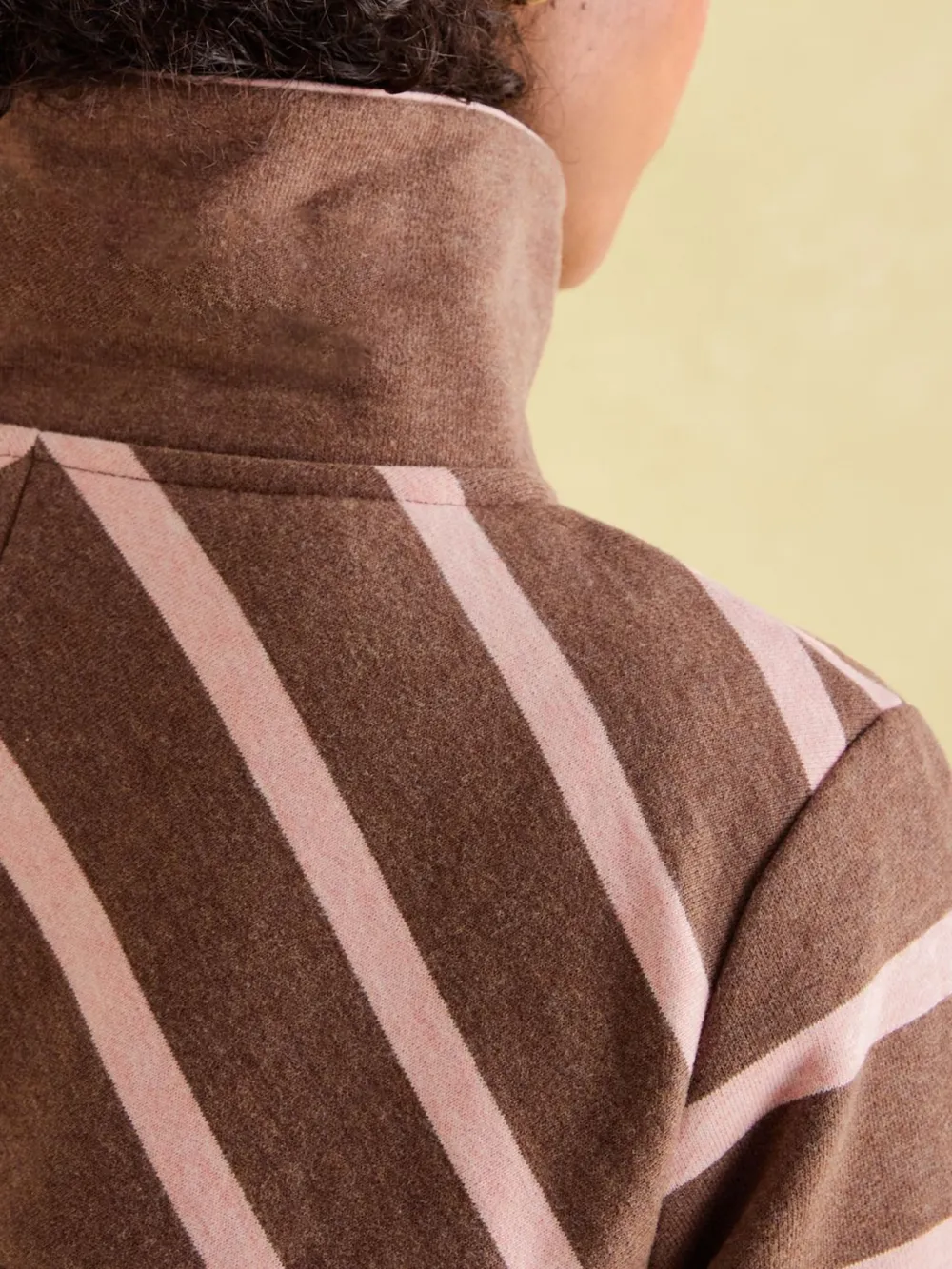 Chocolate Brown pink Funnel Neck Quarter Zip Sweatshirt