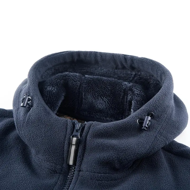 Men'S Outdoor Heavyweight Fleece Jacket - Double-Sided Warm Hooded Coat With Full Zip, Multi Pockets & Machine Washable Polyester For Camping Hiking Casual Wear