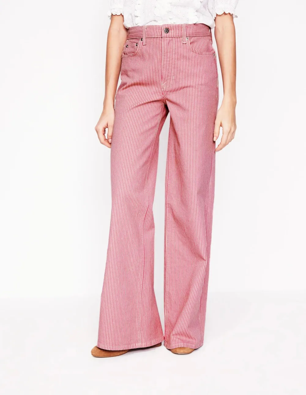 High Rise Wide Leg Jeans -Pink Stripe