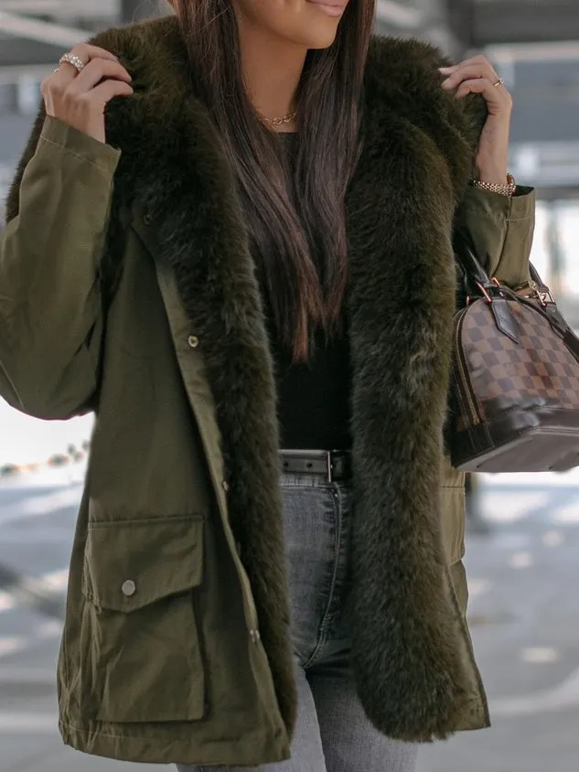 Navy Collar Fluff/Granular Fleece Fabric Teddy Jacket