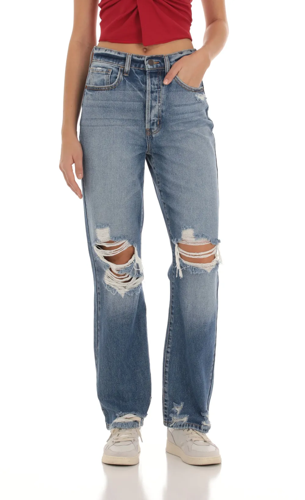 Distressed Jeans in Faded Denim