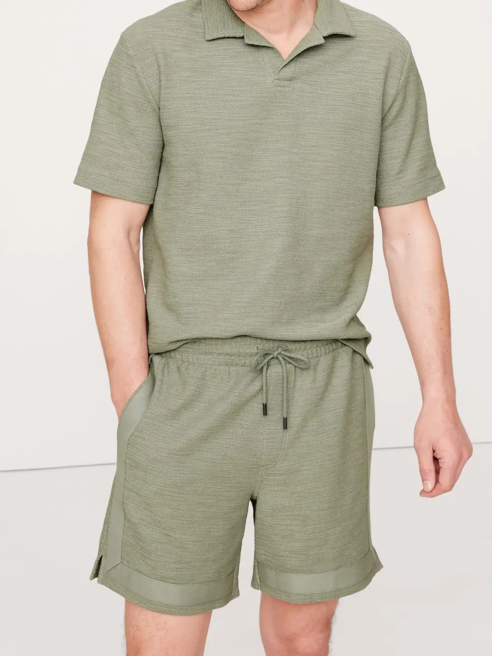 Men's Green Cotton Slub Knit Shorts