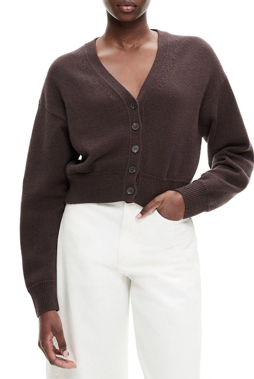 Simple V-Neck Button-Up Knitted Sweater