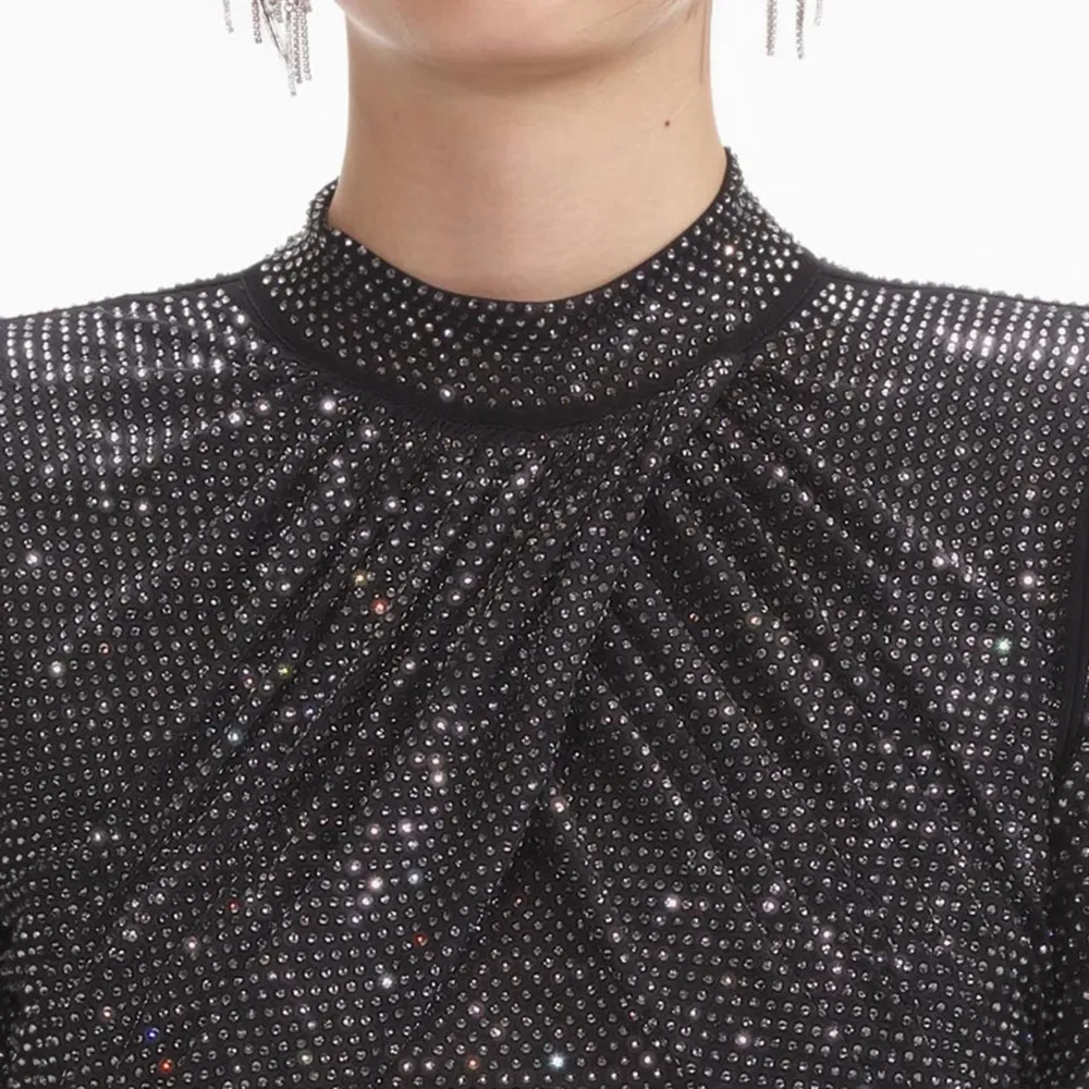 Black Rhinestone Mesh Top
