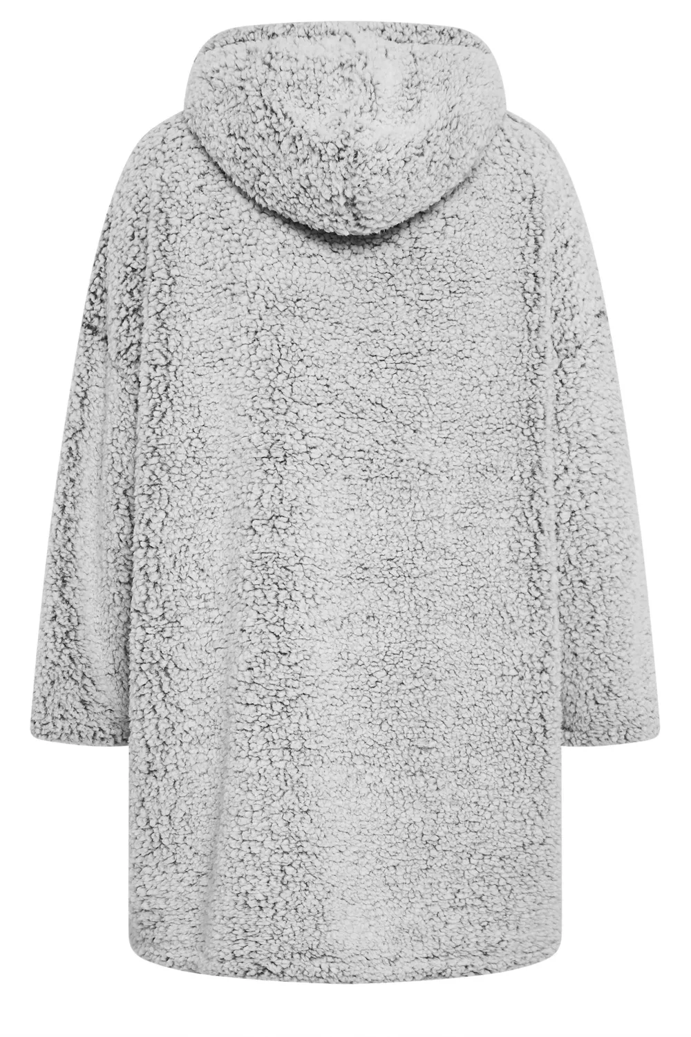 YOURS Curve Light Grey Teddy Drawstring Snuggle Hoodie