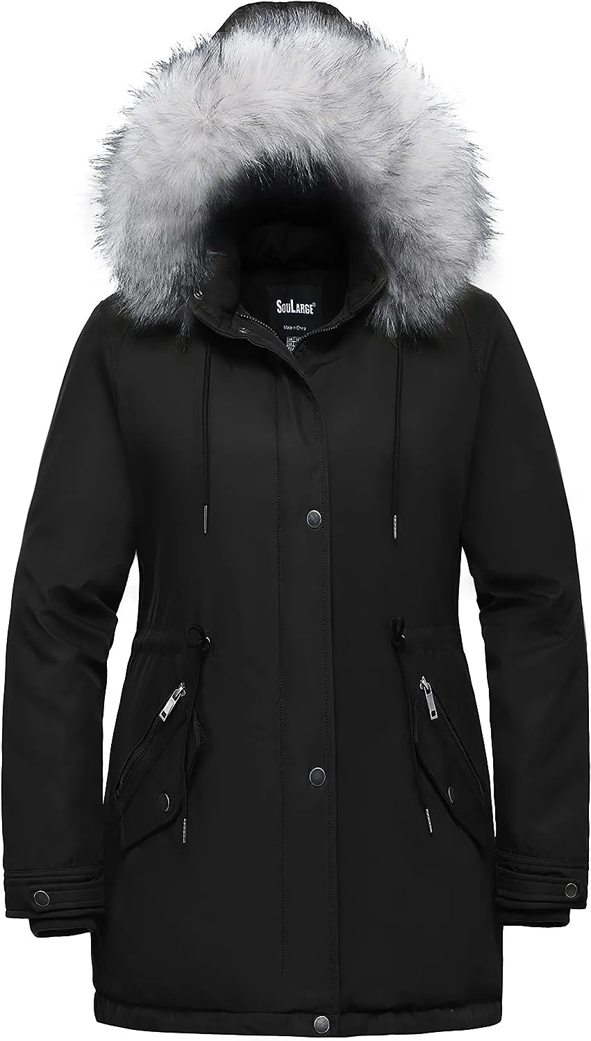 Women's Plus Size Winter Insulated Parka Coat with Faux Fur Hood