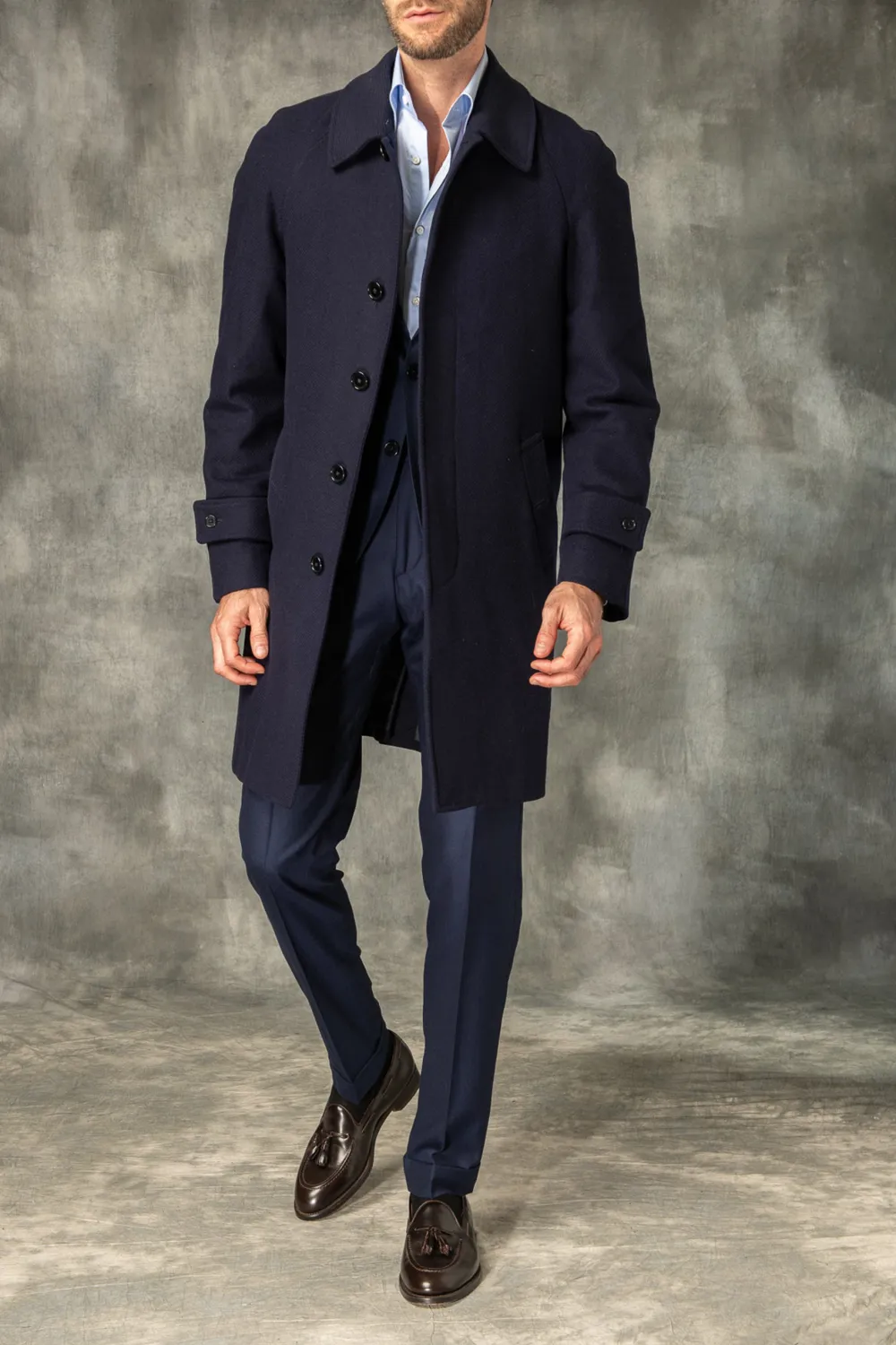 Blue Raglan Coat In  Wool