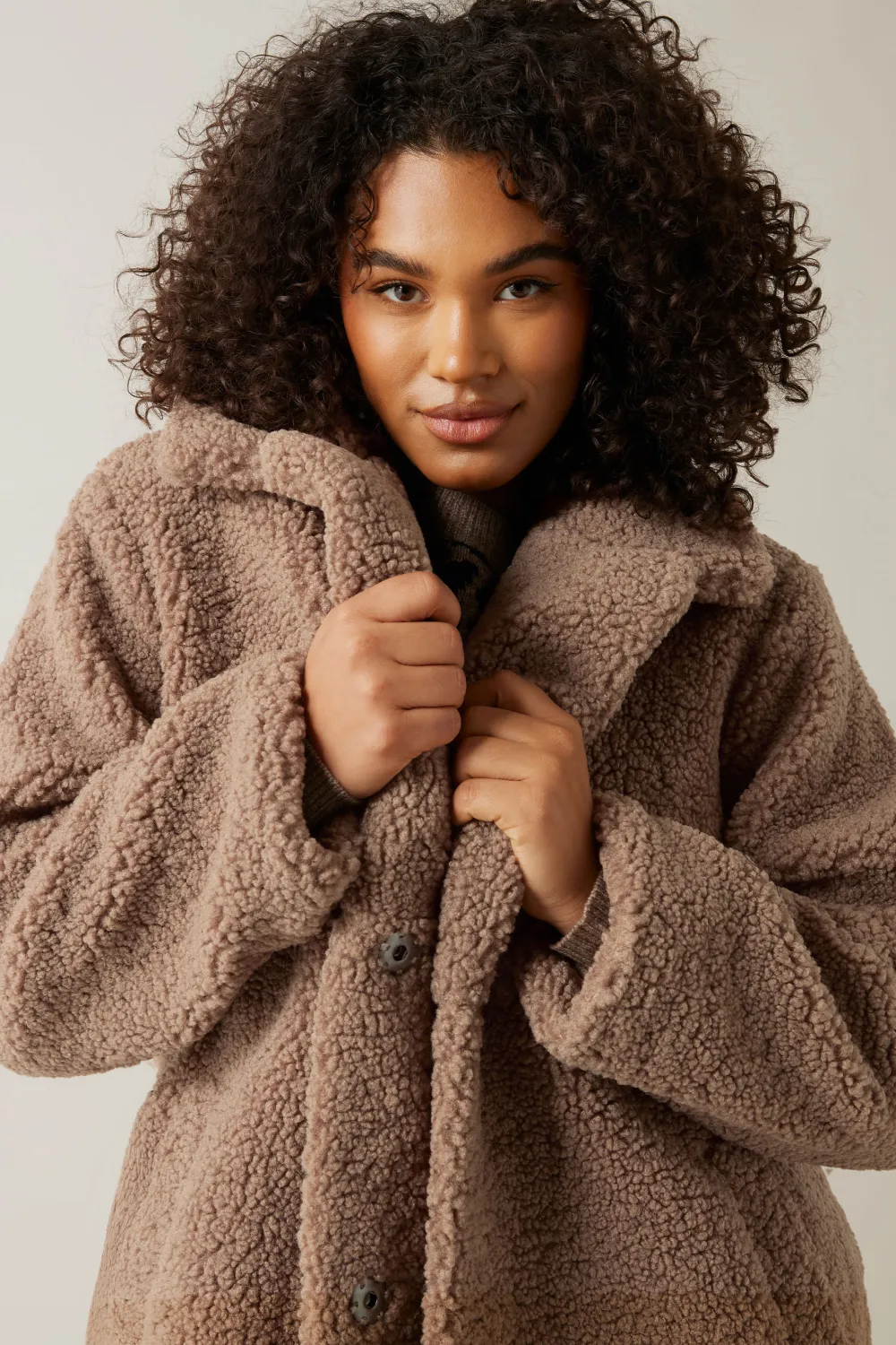Evans Brown Teddy Shearling Midi Jacket