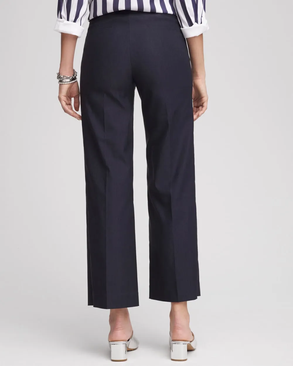 Navy Blue High Waisted Straight Leg Trousers