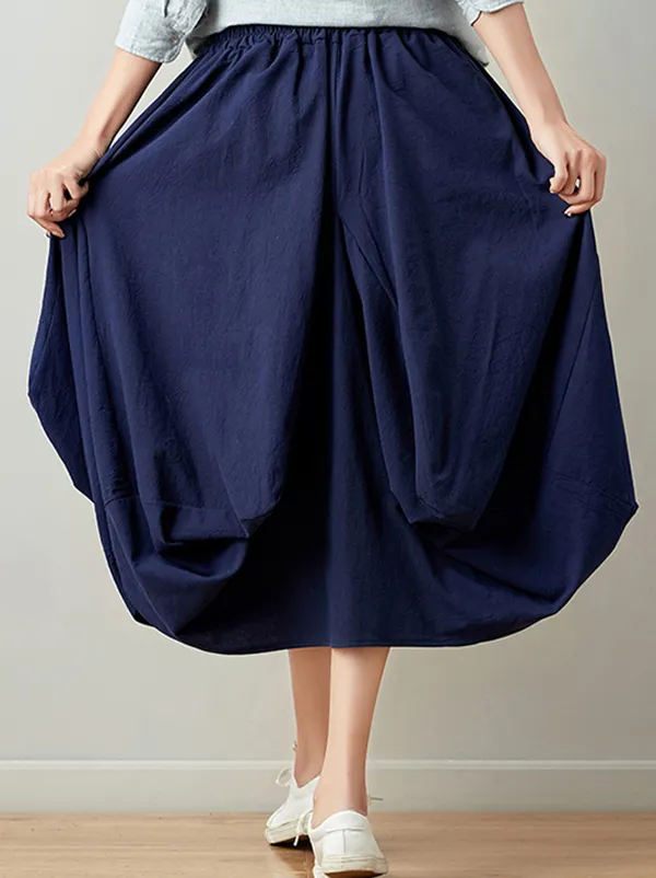 Artistic Retro Ramie Cotton 6 Colors Loose Irregular Elasticity Skirt