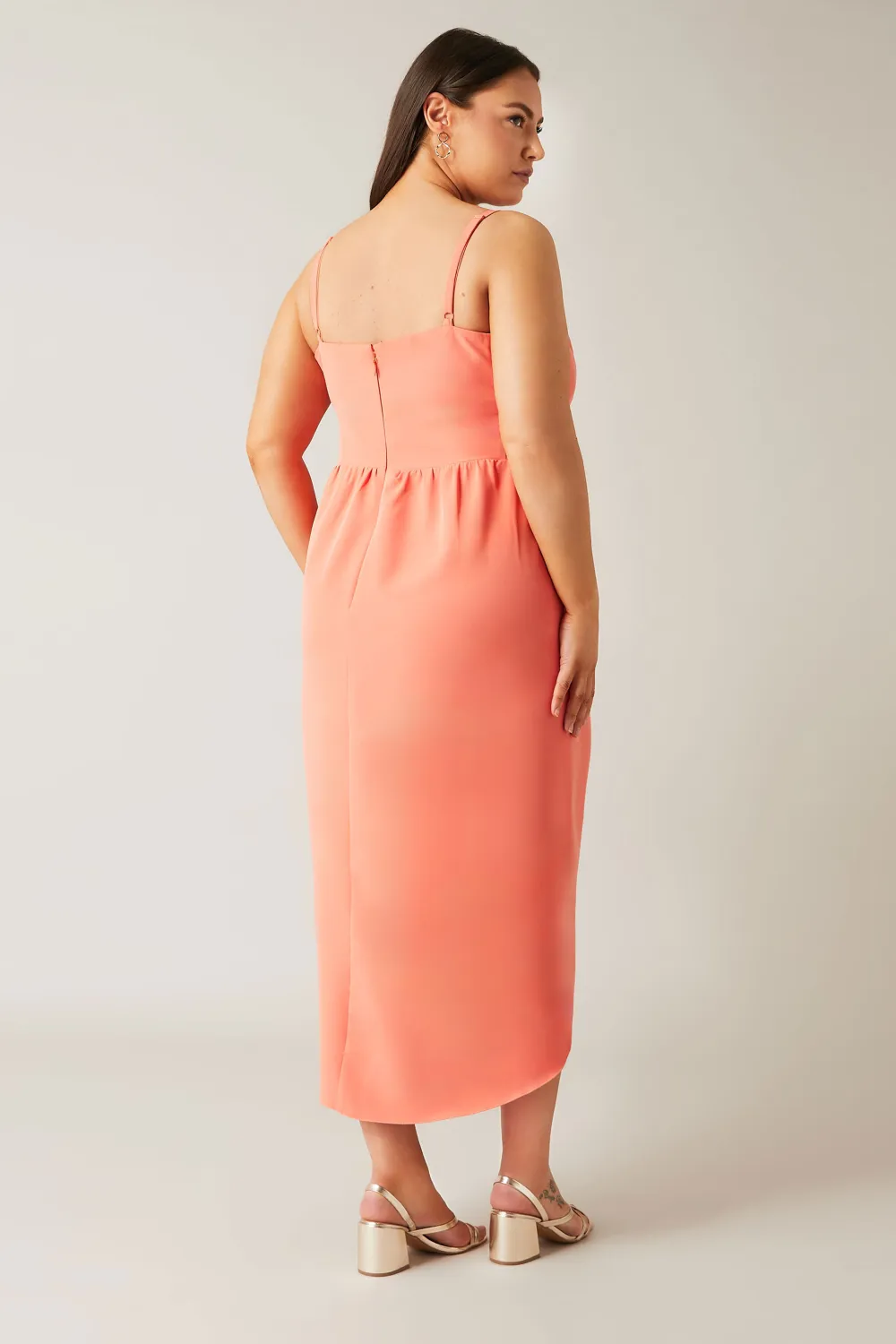 Evans Coral Orange Wrap Midi Dress