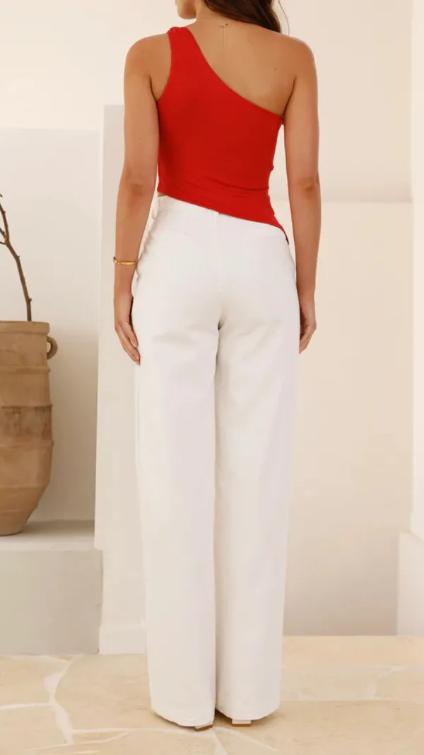 Red Slanted Neckline Top