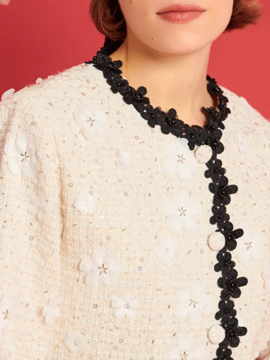 Casual Enflower Tweed Jacket