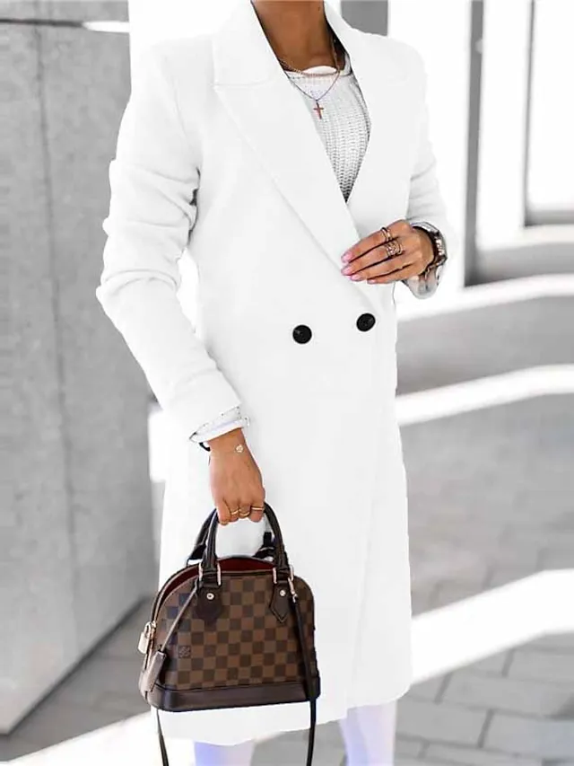 Women's Winter Coat Coat Warm Breathable Work Office / Career Daily Wear Vacation Pocket Drawstring Buttoned Front Turndown Elegant Lady Modern Formal Solid Color Regular Fit Outerwear Long Sleeve