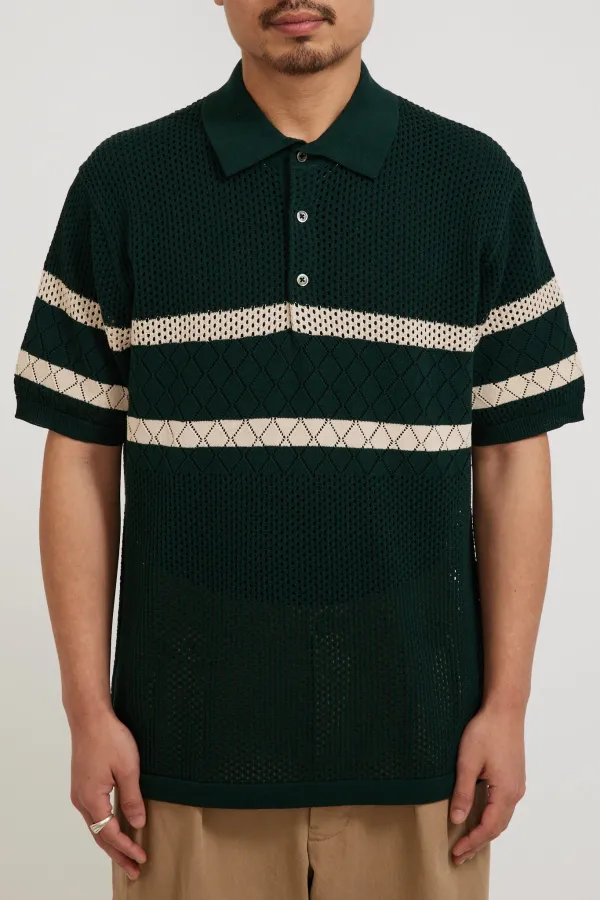 Knit Polo Mesh Stripe Green